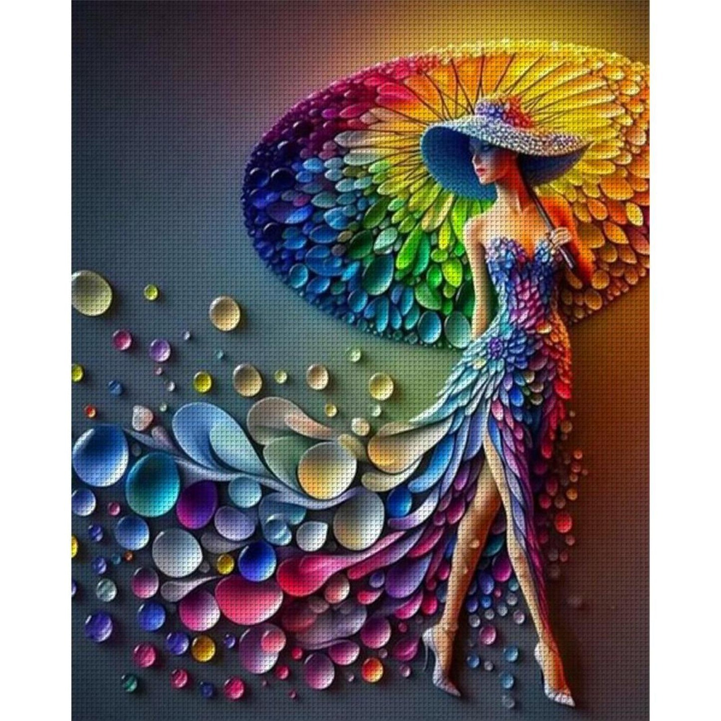 Woman With Colorful Umbrella - Full 11CT Stamped Cross Stitch 40x50CM - Huacan