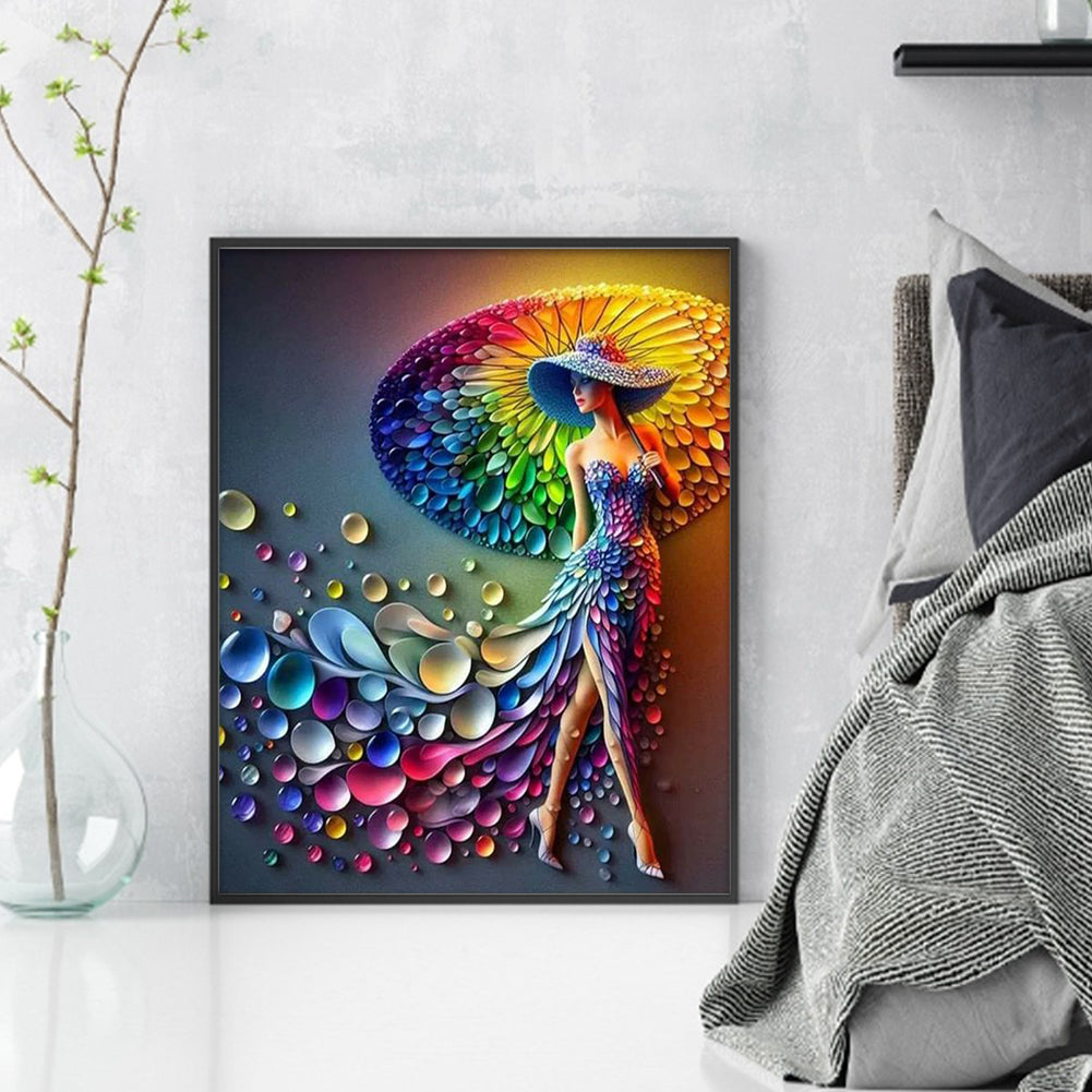 Woman With Colorful Umbrella - Full 11CT Stamped Cross Stitch 40x50CM - Huacan
