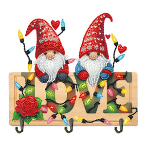 Wooden Special Shape Love And Gnome 3 Hooks No Punch Diamond Painting Hook Rail