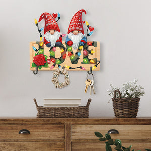 Wooden Special Shape Love And Gnome 3 Hooks No Punch Diamond Painting Hook Rail