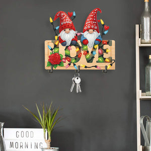 Wooden Special Shape Love And Gnome 3 Hooks No Punch Diamond Painting Hook Rail