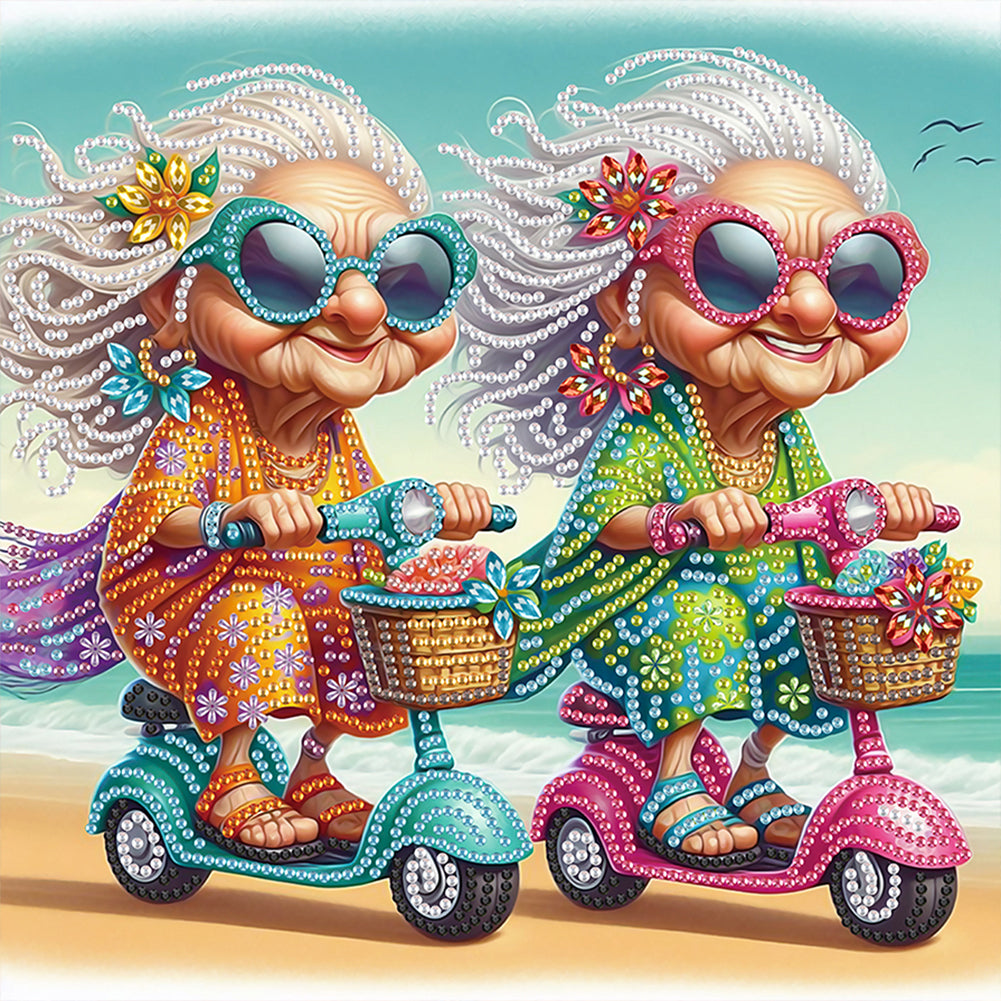 Funny Old Lady 30*30CM(Canvas) Partial Special Shaped Drill Diamond Painting