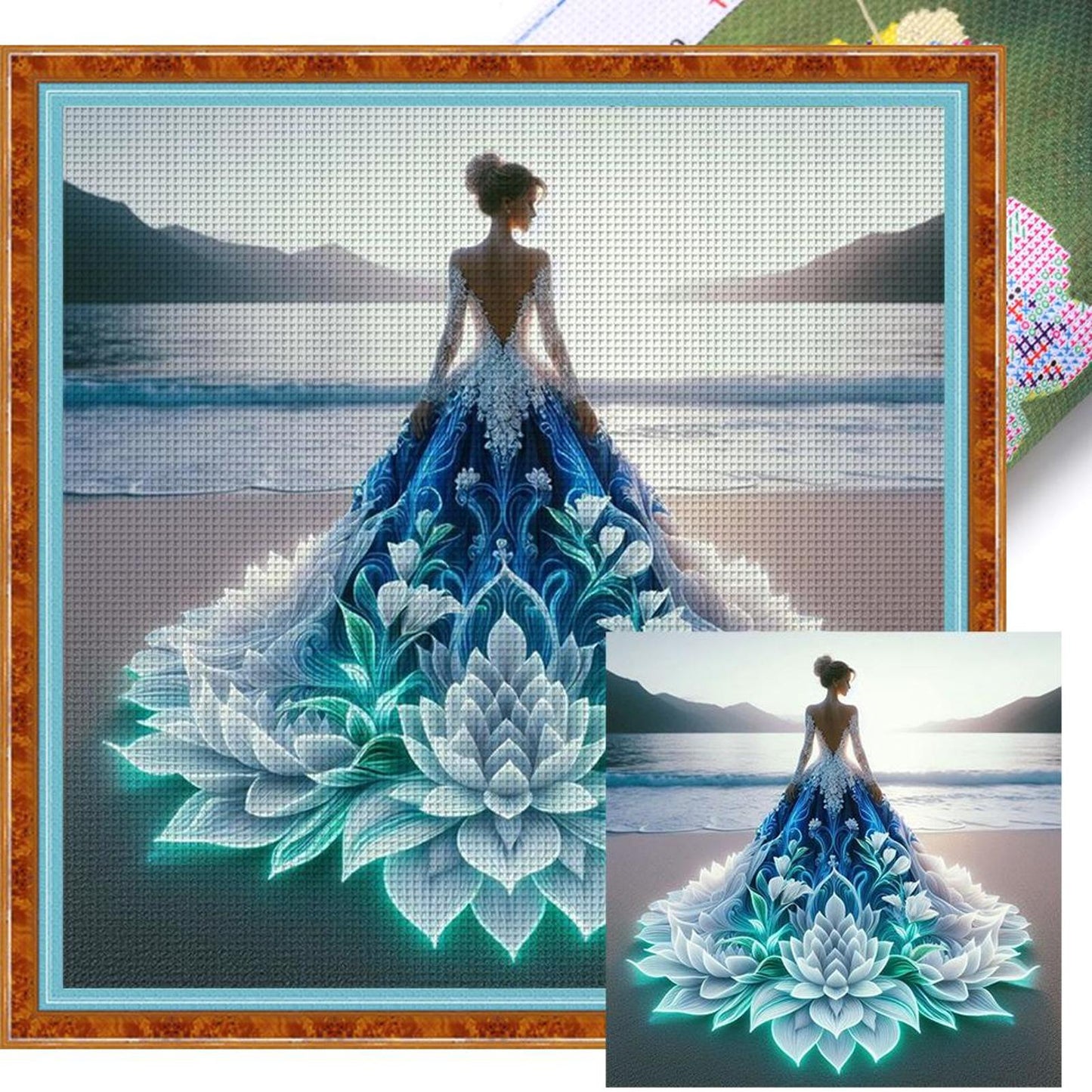 Girl In Beach Dress - Full 11CT Stamped Cross Stitch 40x40CM - Yishu