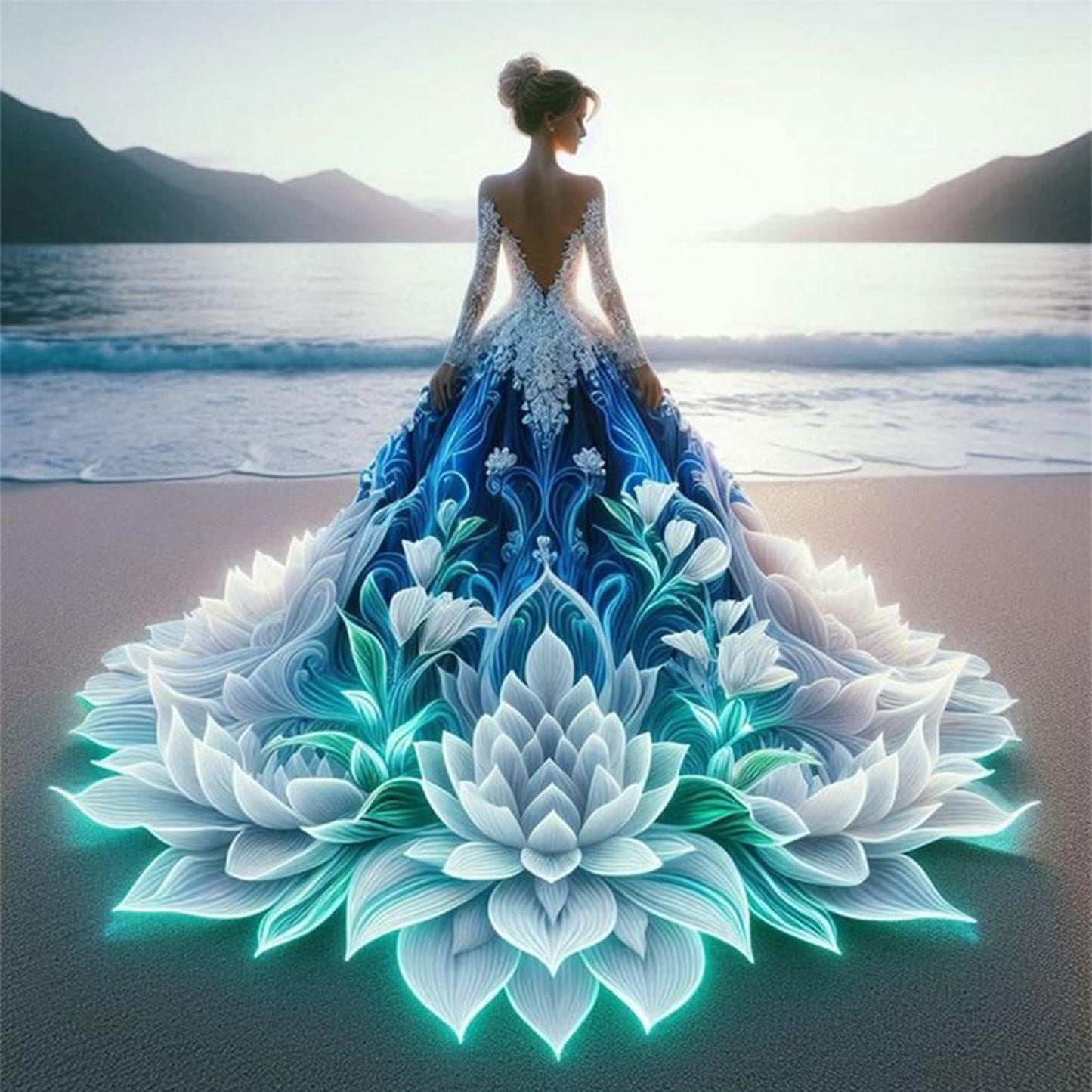 Girl In Beach Dress - Full 11CT Stamped Cross Stitch 40x40CM - Yishu