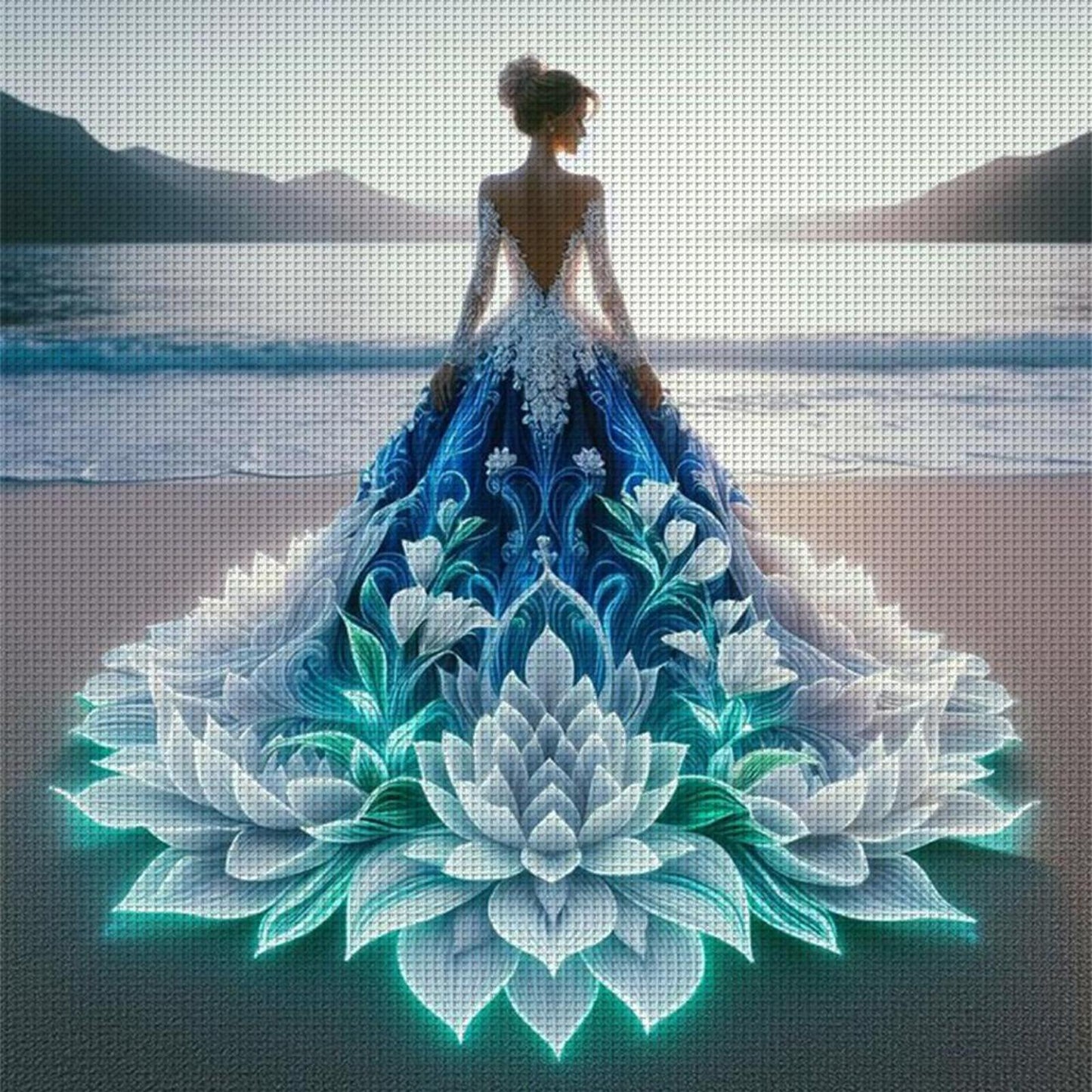 Girl In Beach Dress - Full 11CT Stamped Cross Stitch 40x40CM - Yishu