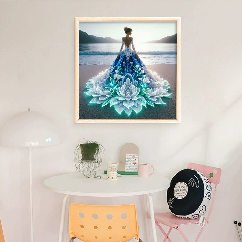 Girl In Beach Dress - Full 11CT Stamped Cross Stitch 40x40CM - Yishu