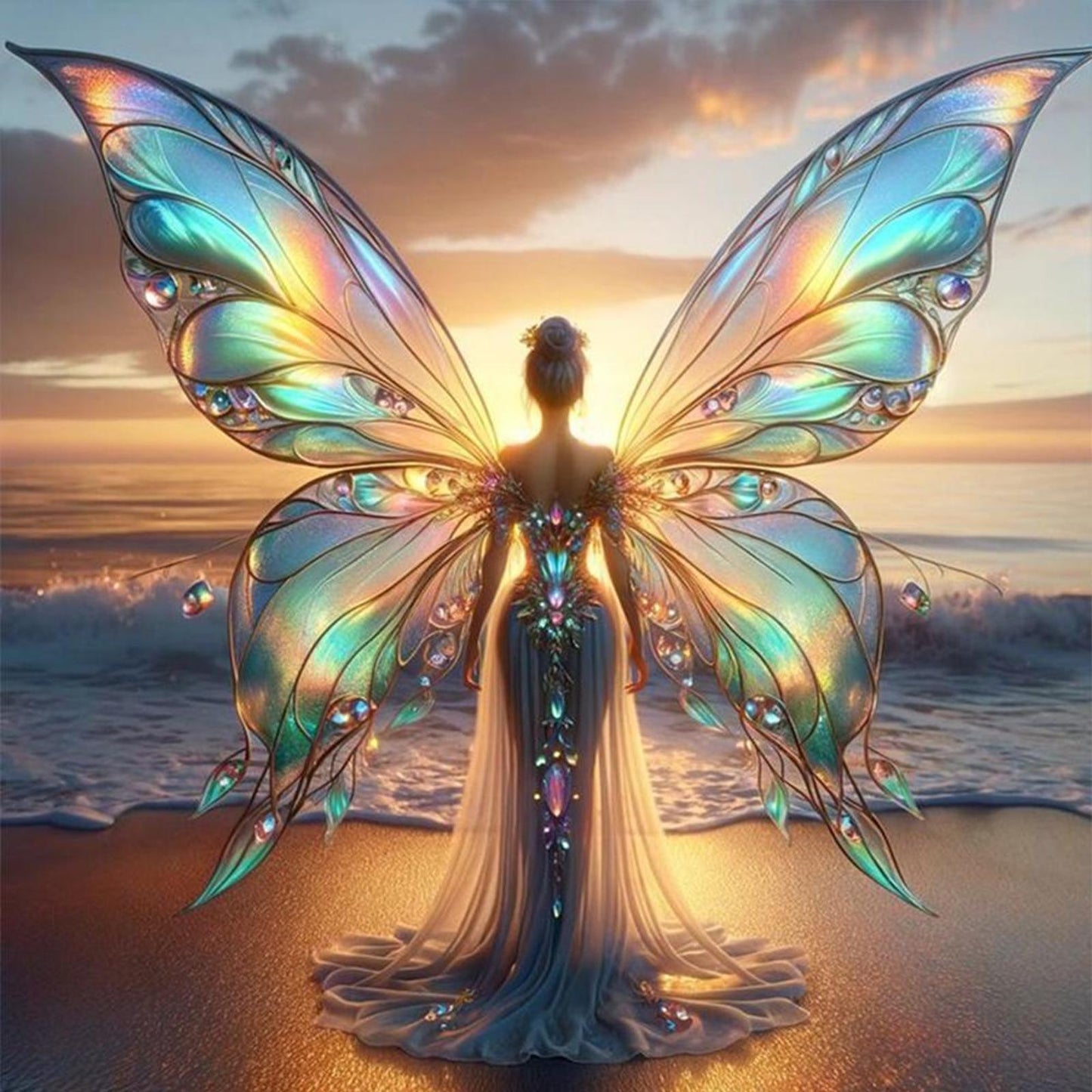 Butterfly Fairy - Full 11CT Stamped Cross Stitch 40x40CM - Yishu