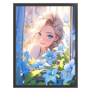 Yishu - Girl And Flowers By The Window - 50*65CM 11CT 3 Stamped Cross Stitch