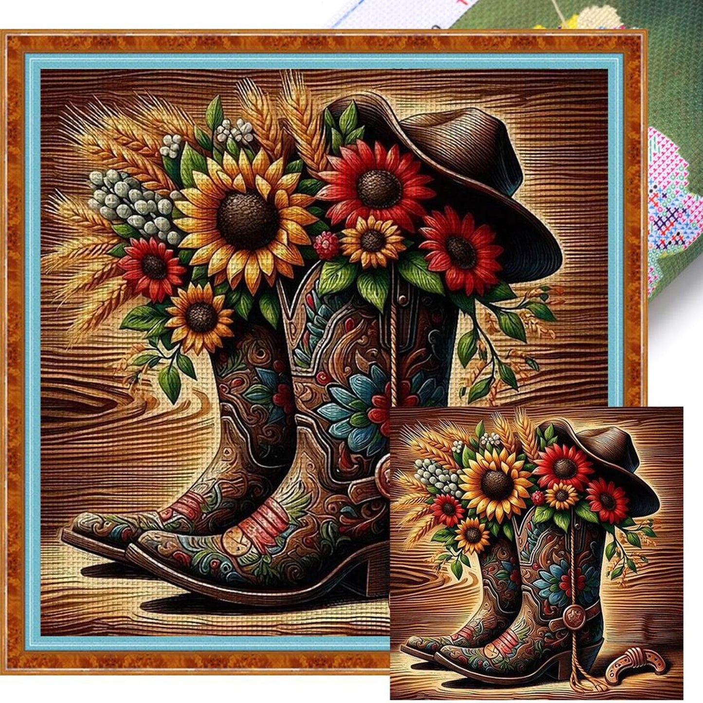 Sunflower Boots - Full 11CT Stamped Cross Stitch 40x40CM - Huacan