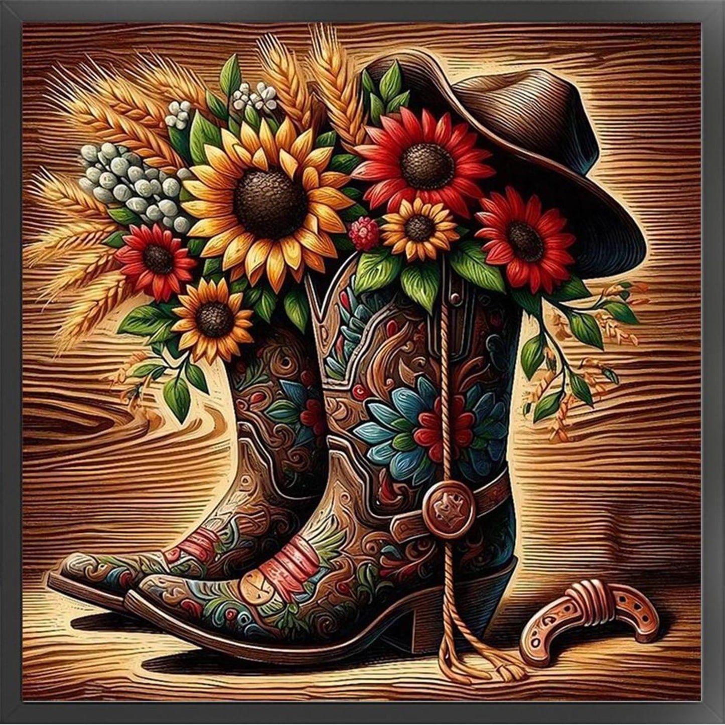 Sunflower Boots - Full 11CT Stamped Cross Stitch 40x40CM - Huacan