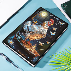 Cute Animal 5D Diamond Painting Notebook Diamond Art Diary Book (White Rooster)