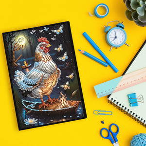 Cute Animal 5D Diamond Painting Notebook Diamond Art Diary Book (White Rooster)