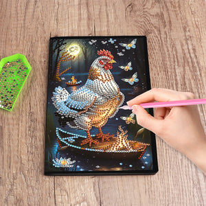 Cute Animal 5D Diamond Painting Notebook Diamond Art Diary Book (White Rooster)