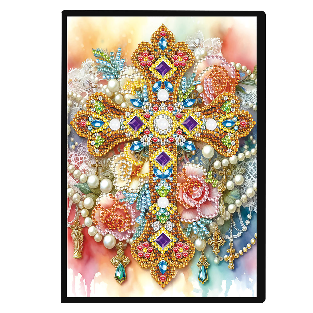 Flower Cross 5D Diamond Painting Notebook Diamond Art Diary Book (Cross A)
