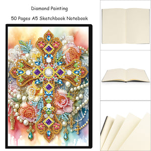 Flower Cross 5D Diamond Painting Notebook Diamond Art Diary Book (Cross A)