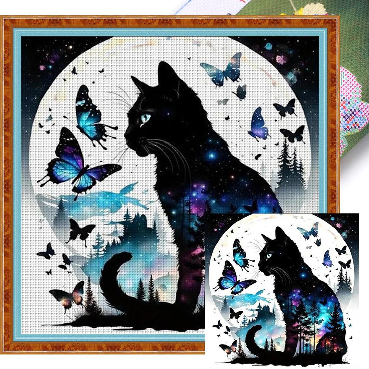 Cat And Butterfly - Full 11CT Stamped Cross Stitch 40x40CM - Huacan