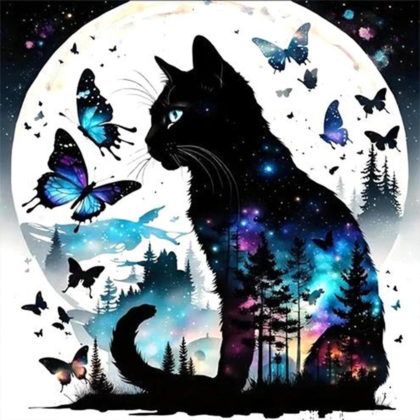 Cat And Butterfly - Full 11CT Stamped Cross Stitch 40x40CM - Huacan