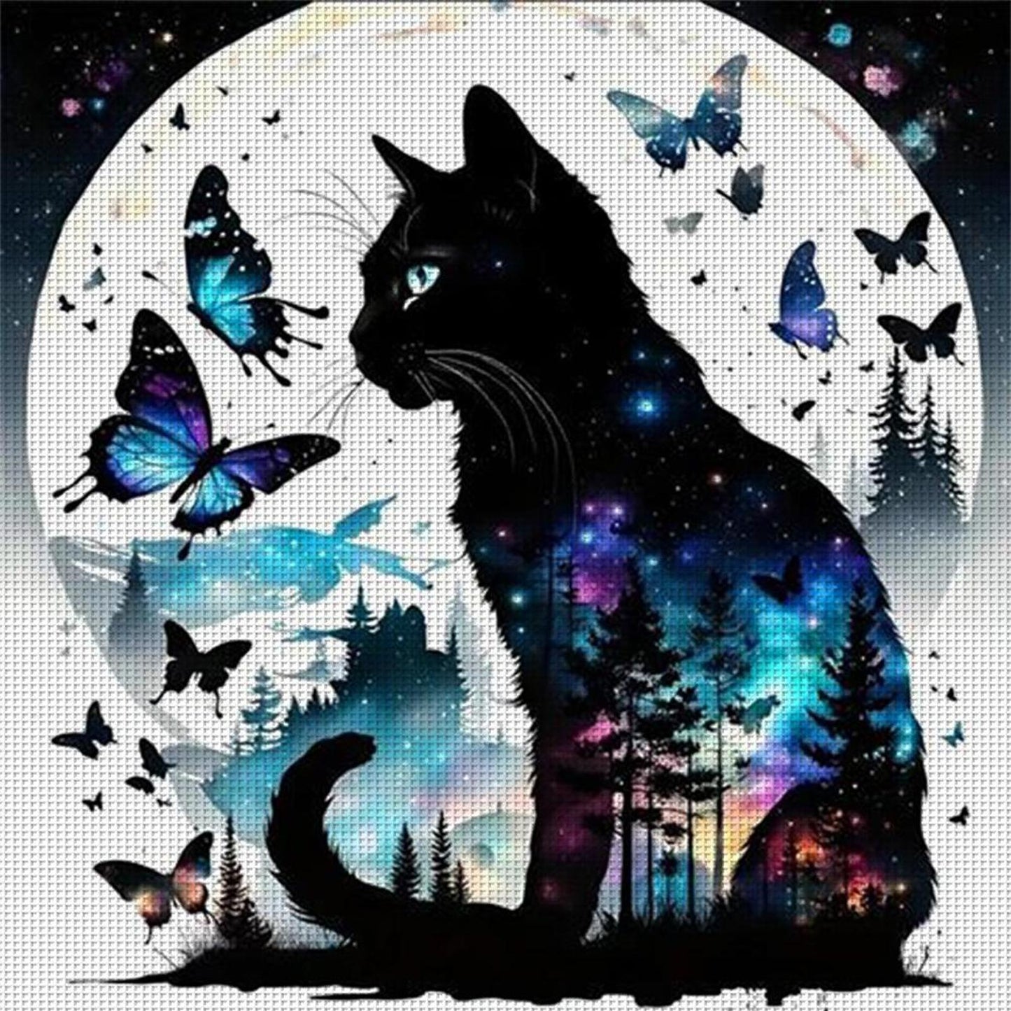 Cat And Butterfly - Full 11CT Stamped Cross Stitch 40x40CM - Huacan