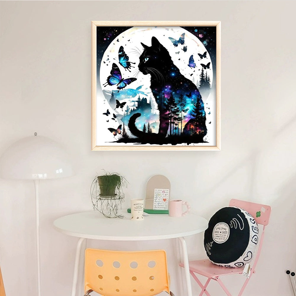 Cat And Butterfly - Full 11CT Stamped Cross Stitch 40x40CM - Huacan