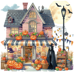Halloween Street Cabin 30*30CM(Canvas) Partial Special Shaped Drill Diamond Painting