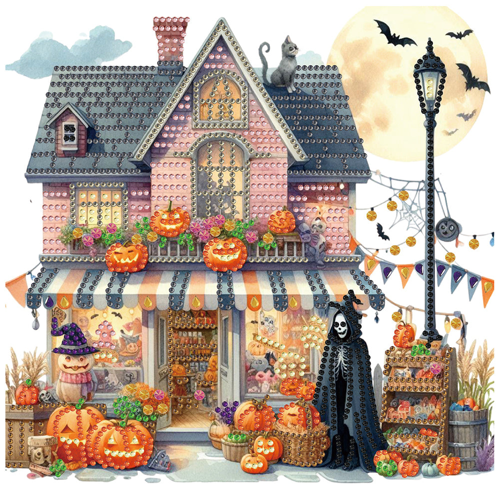 Halloween Street Cabin 30*30CM(Canvas) Partial Special Shaped Drill Diamond Painting