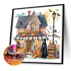 Halloween Street Cabin 30*30CM(Canvas) Partial Special Shaped Drill Diamond Painting