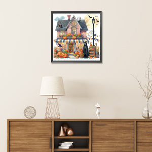 Halloween Street Cabin 30*30CM(Canvas) Partial Special Shaped Drill Diamond Painting