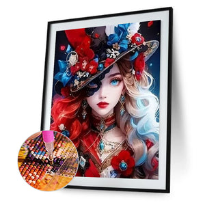 Dreamlike Star-Spangled Banner Girl 40*50CM(Canvas) Full Round Drill Diamond Painting