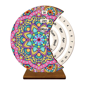 Mandala Diamond Painting Unique Wooden Rotating Calendar for Home and Office