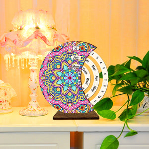 Mandala Diamond Painting Unique Wooden Rotating Calendar for Home and Office
