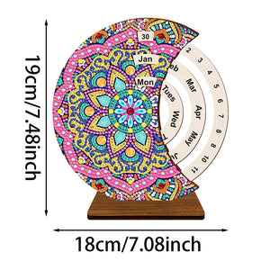 Mandala Diamond Painting Unique Wooden Rotating Calendar for Home and Office