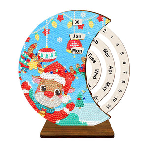 Christmas Elk Diamond Painting Unique Wooden Rotating Calendar for Home Office