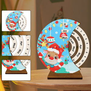 Christmas Elk Diamond Painting Unique Wooden Rotating Calendar for Home Office
