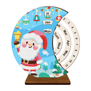 Christmas Santa Claus Diamond Painting Unique Wooden Rotating Calendar for Home and Office