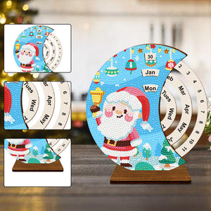 Christmas Santa Claus Diamond Painting Unique Wooden Rotating Calendar for Home and Office