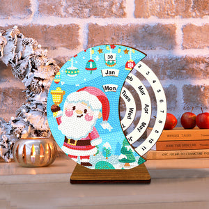 Christmas Santa Claus Diamond Painting Unique Wooden Rotating Calendar for Home and Office