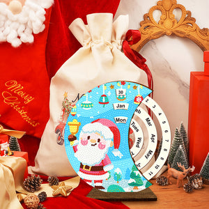 Christmas Santa Claus Diamond Painting Unique Wooden Rotating Calendar for Home and Office