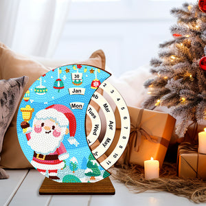 Christmas Santa Claus Diamond Painting Unique Wooden Rotating Calendar for Home and Office