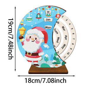 Christmas Santa Claus Diamond Painting Unique Wooden Rotating Calendar for Home and Office