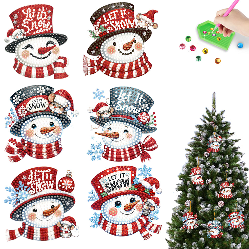 Christmas 6Pcs Acrylic Special Shaped Winter Snowman 5D DIY Diamond Art Hanging Decor