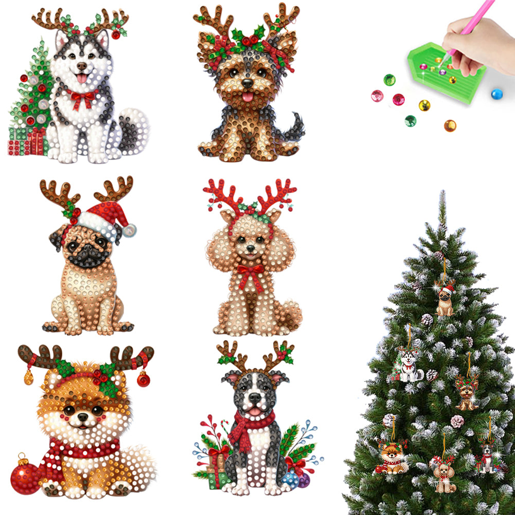 6Pcs Acrylic Special Shaped Christmas Puppy 5D DIY Diamond Art Hanging Decor