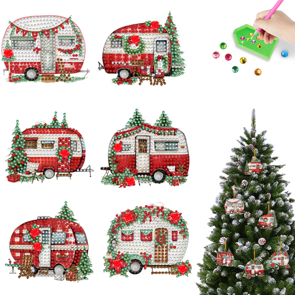 6Pcs Acrylic Special Shaped Christmas Red Car 5D DIY Diamond Art Hanging Decor