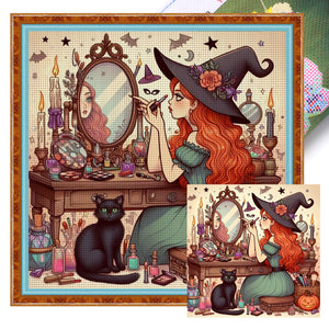 Yishu - Witch Wearing Makeup - 50*50CM 11CT 3 Stamped Cross Stitch
