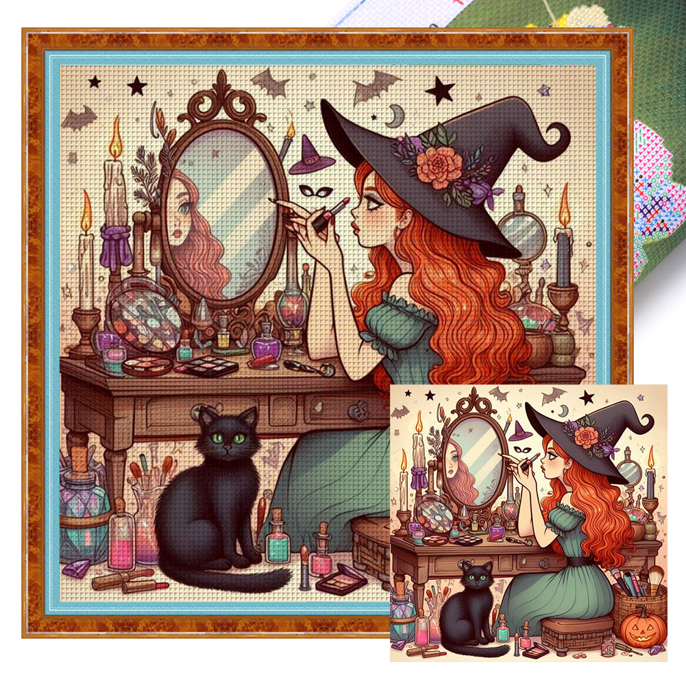 Yishu - Witch Wearing Makeup - 50*50CM 11CT 3 Stamped Cross Stitch