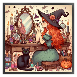 Yishu - Witch Wearing Makeup - 50*50CM 11CT 3 Stamped Cross Stitch