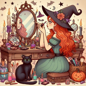 Yishu - Witch Wearing Makeup - 50*50CM 11CT 3 Stamped Cross Stitch