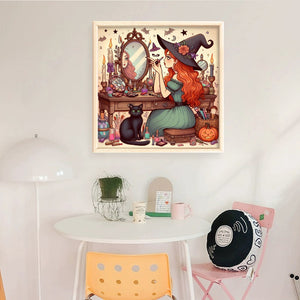Yishu - Witch Wearing Makeup - 50*50CM 11CT 3 Stamped Cross Stitch