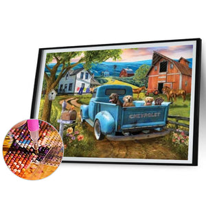Puppy On Truck 50*40CM(Picture) Full Square Drill Diamond Painting