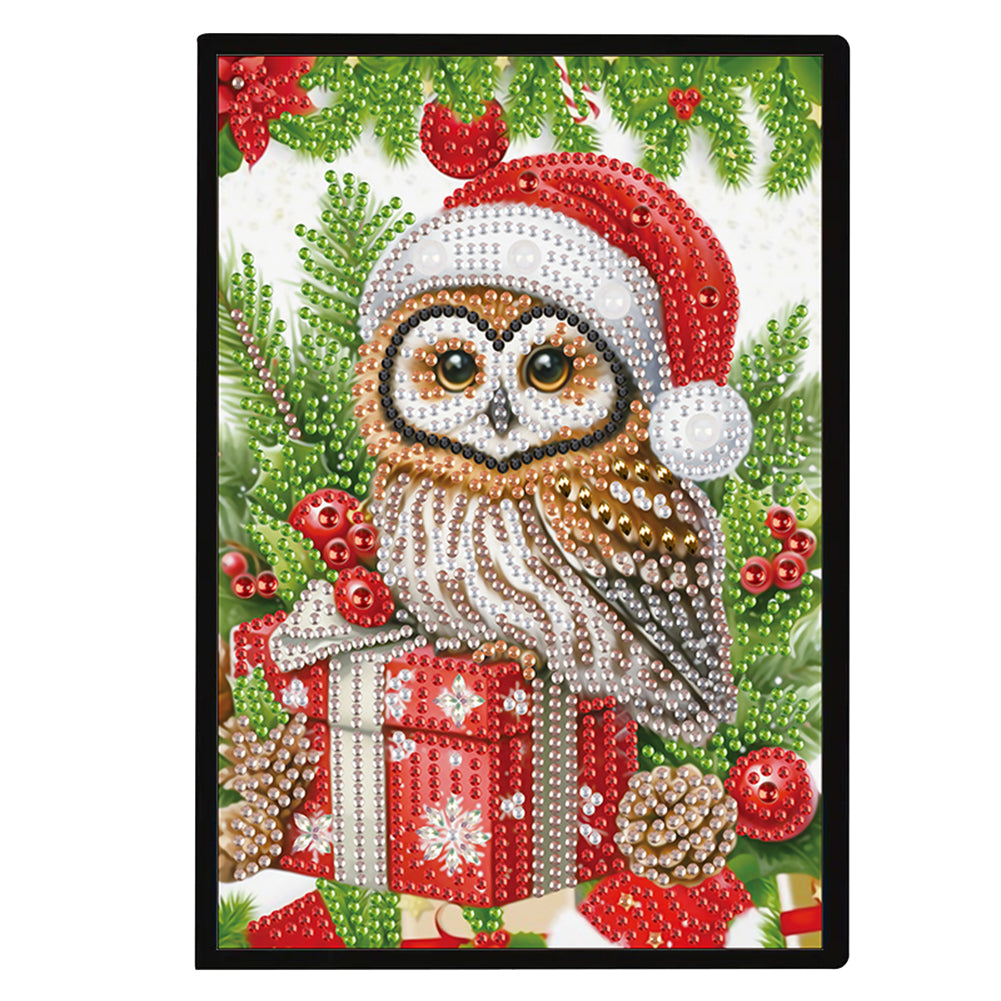 50 Pages A5 Special Shaped Christmas Owl 5D Diamond Painting Notebook for Teens