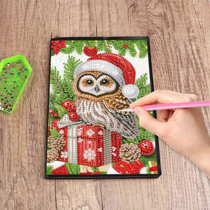50 Pages A5 Special Shaped Christmas Owl 5D Diamond Painting Notebook for Teens